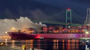 Fire stricken ONE container ship moved to anchorage after blaze brought under control in Port of LA